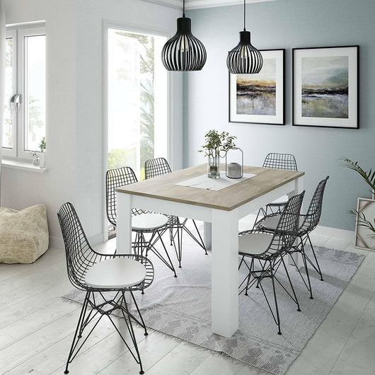 Tavolo allungabile Midland, Tavolo per sala da pranzo allungabile, Tavolo da pranzo estensibile con allunga, cm 140/190x90h78, Rovere Grigio e Bianco