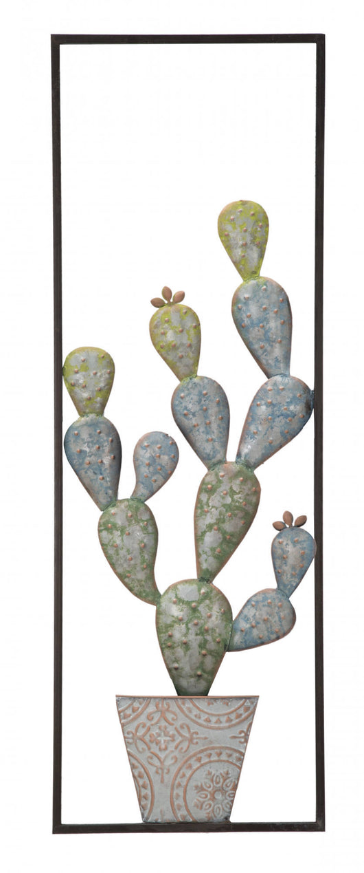 Pannello con cactus, Struttura in ferro, Colore verde, 2,5 x 90 x 31 cm