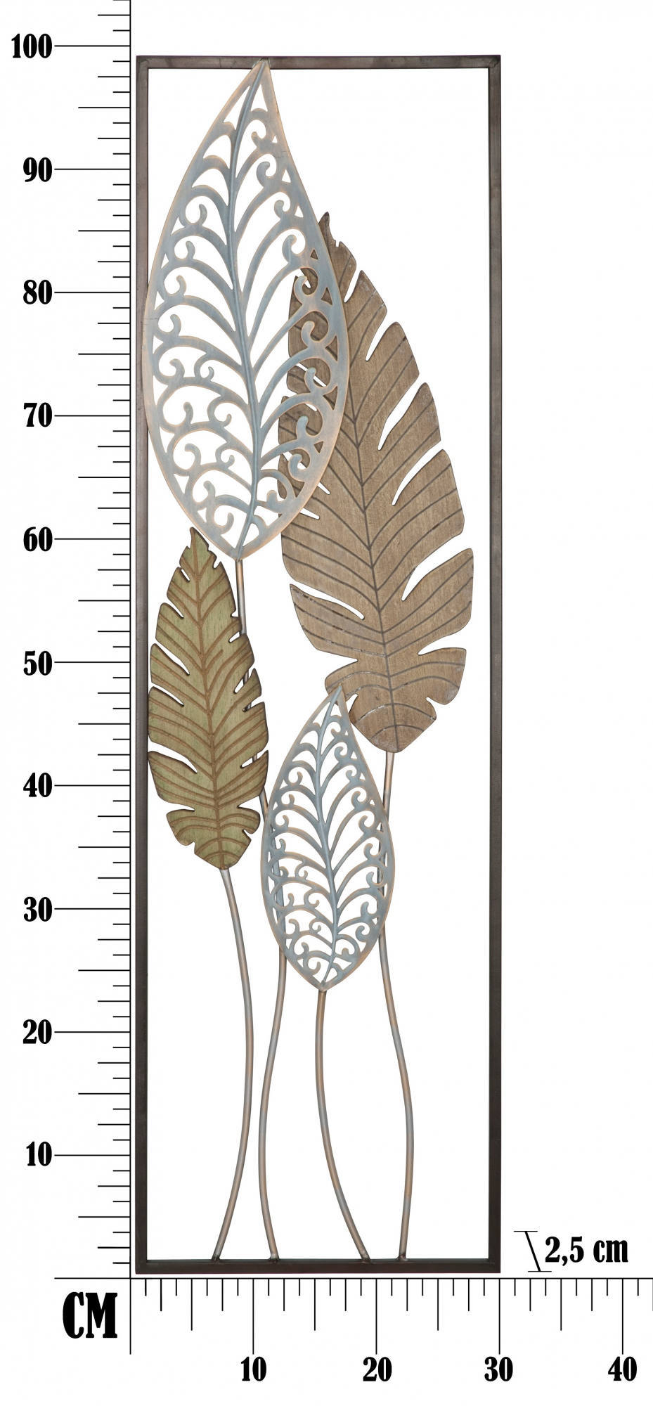 Pannello con foglie, Struttura in ferro, Colore oro, 2,5 x 99,5 x 30,5 cm