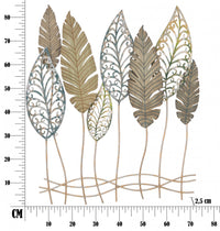 Pannello con foglie, Struttura in ferro, Colore oro, 2,5 x 87 x 75 cm