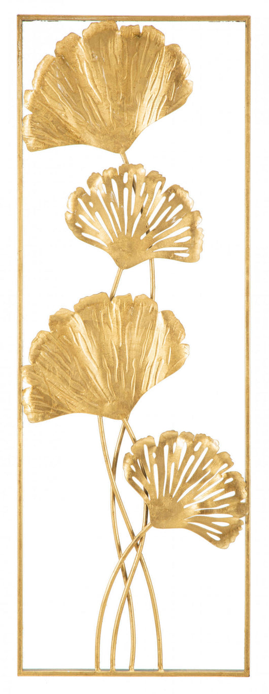 Pannello con foglie, Struttura in ferro, Colore oro, 3 x 90 x 31 cm