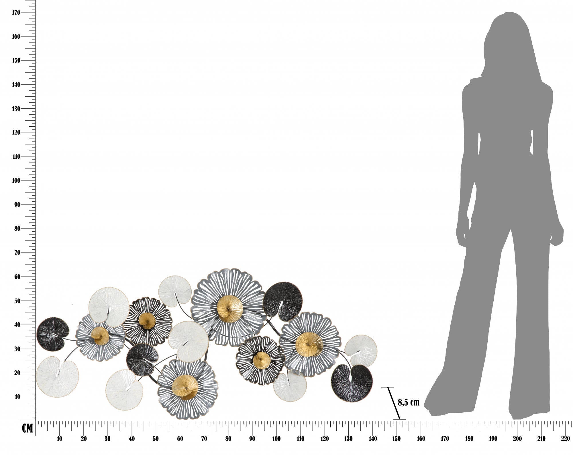 Decorazione da parete, Ferro, Con fantasia floreale, Misure: 143 x 8,5 x 64 cm