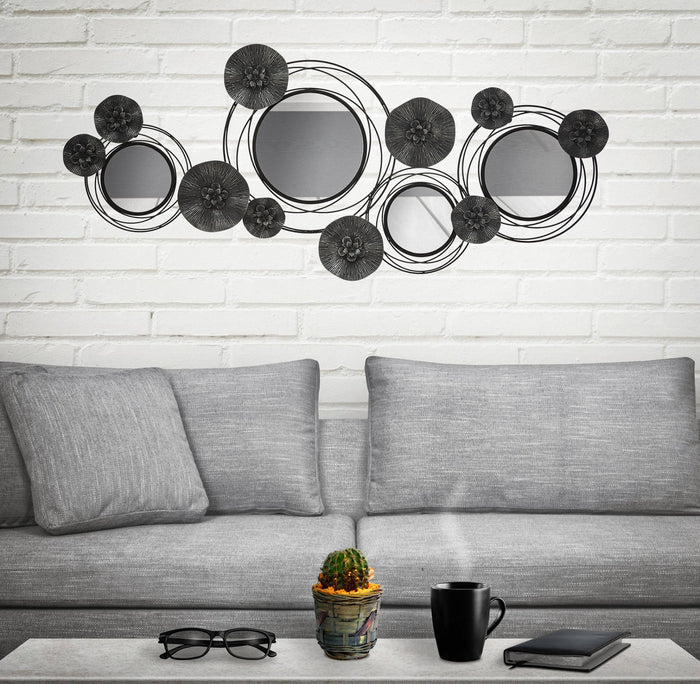 Decorazione da parete, Ferro e Specchio, Colore Nero, Misure: 117 x 5,5 x 49 cm