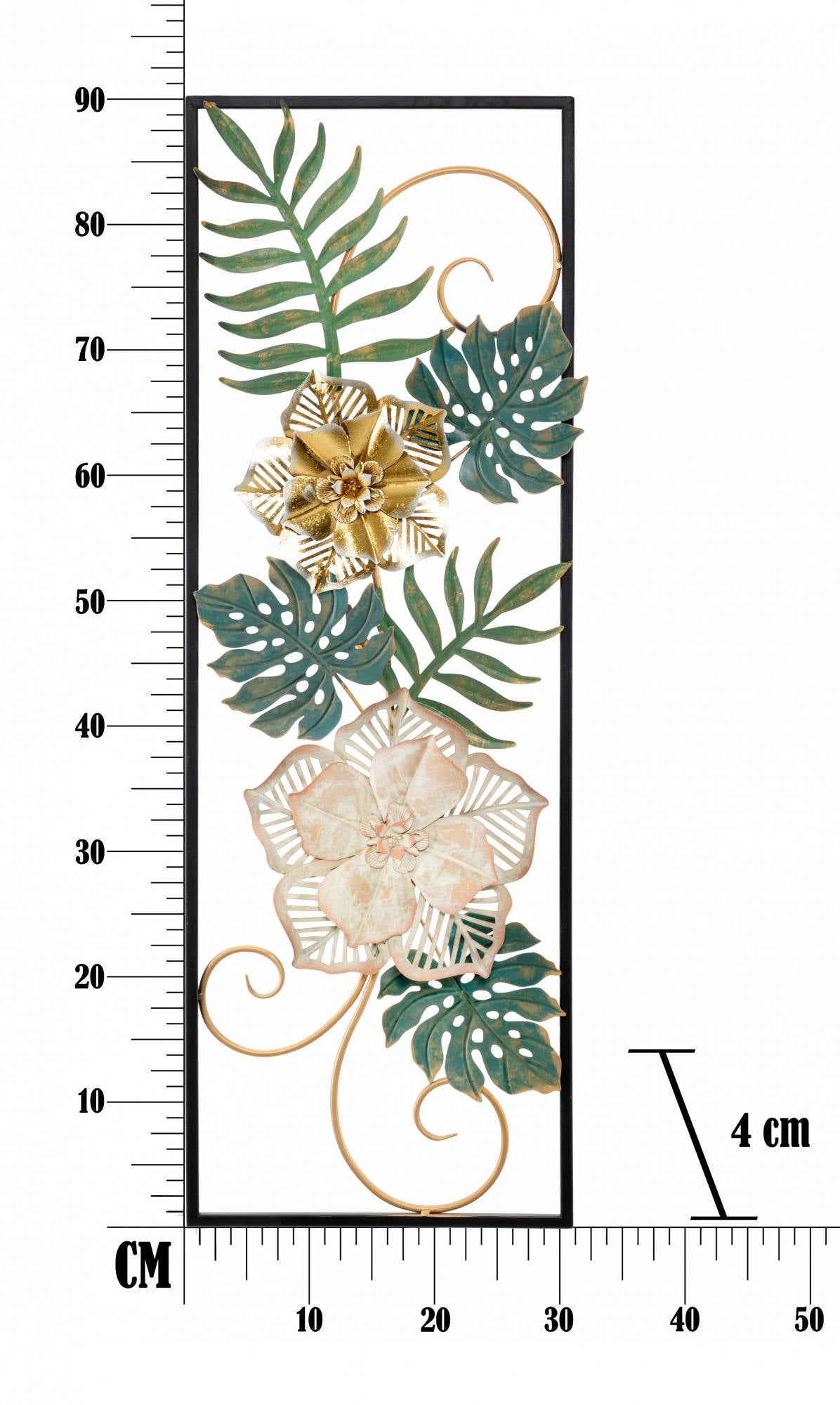 Decorazione da parete, Ferro, Con fantasia floreale, Misure: 31 x 4 x 90 cm