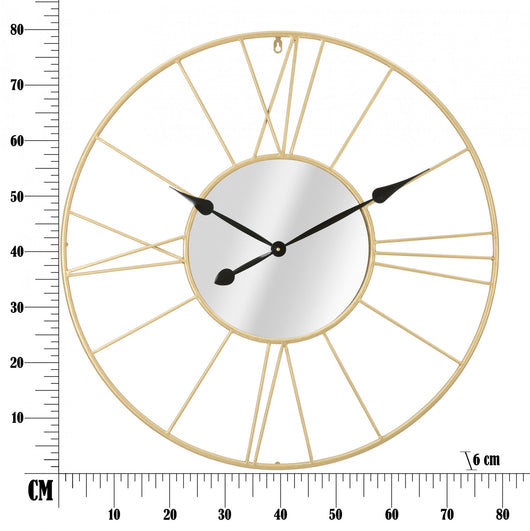 Orologio da parete in metallo e vetro dalle linee geometriche, colore oro, Misure 6 x 80 x 80 cm