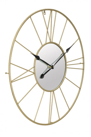 Orologio da parete in metallo e vetro dalle linee geometriche, colore oro, Misure 6 x 80 x 80 cm