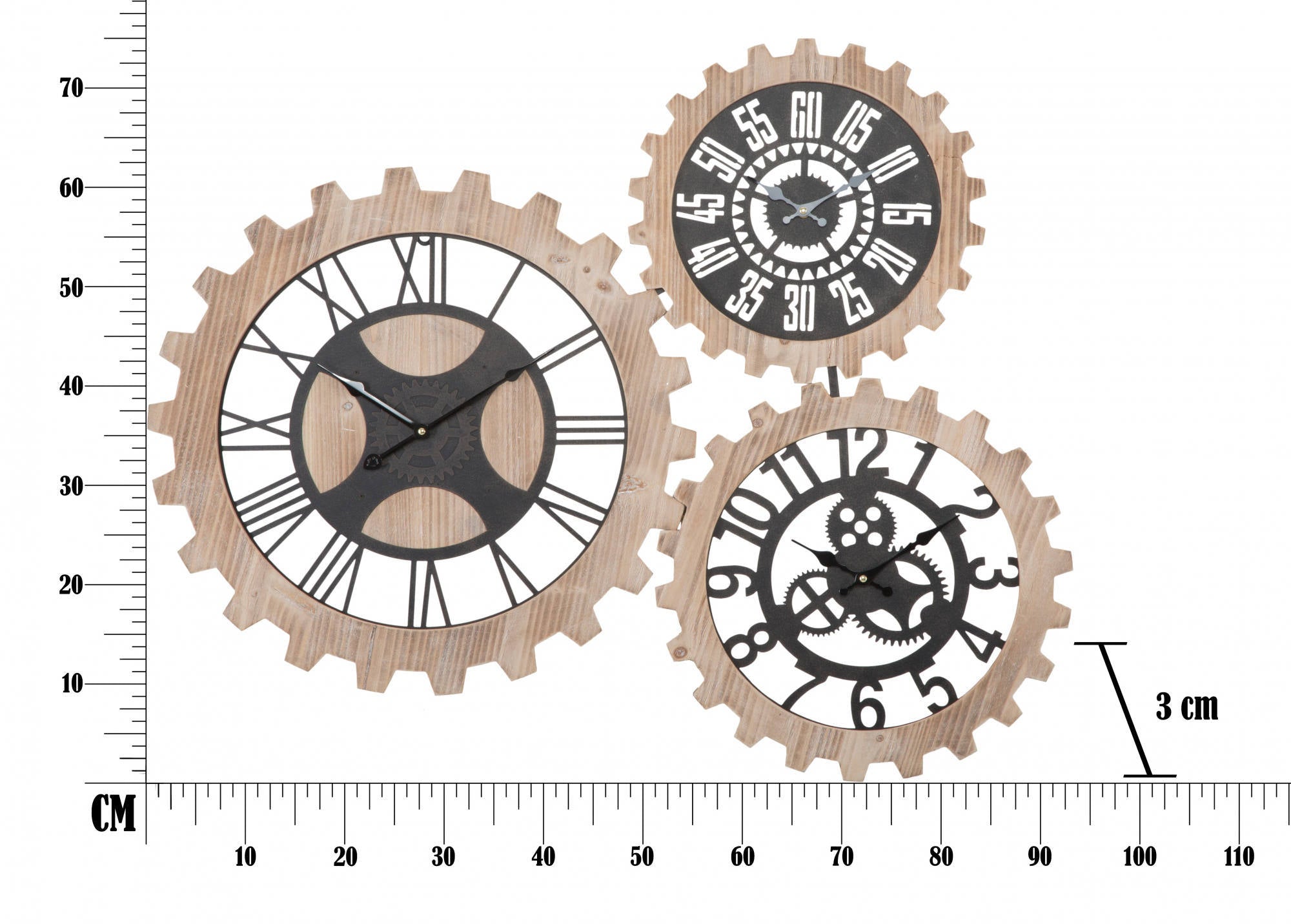 Orologio da parete, Mdf e Ferro, Colore Naturale, Misure: 93 x 3 x 74 cm