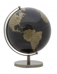 Mappamondo decorativo, in materiale plastico, con base in metallo, colore nero, Misure 25 x 34 x 25 cm