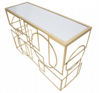 Console rettangolare, in metallo dorato, con piano in vetro specchiato, colore oro, Misure 41 x 81 x 120 cm