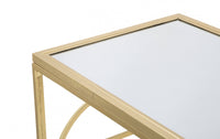 Console rettangolare, in metallo dorato, con piano in vetro specchiato, colore oro, Misure 41 x 81 x 120 cm