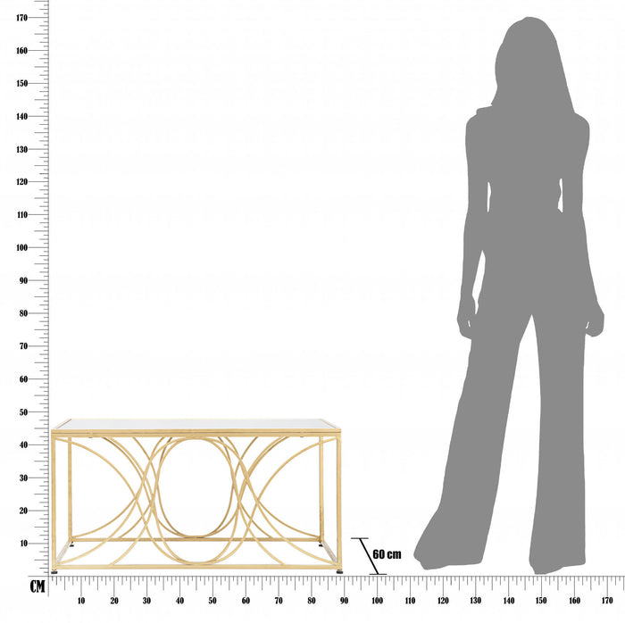 Tavolo da caffè elegante quadrato, in metallo dorato, con piano in vetro a specchio, colore oro, Misure 60 x 45 x 90 cm