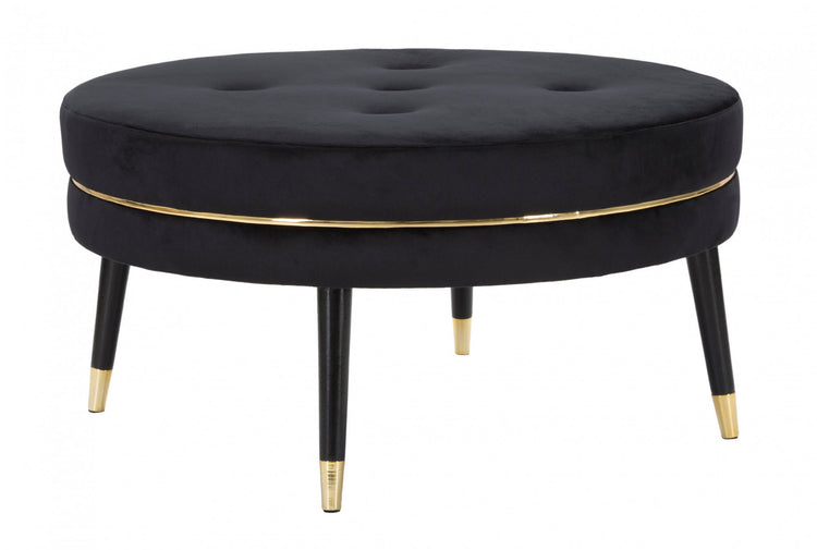 Pouf elegante, in legno di pino, rivestimento in tessuto imbottito, colore nero, Misure 90 x 46 x 90 cm