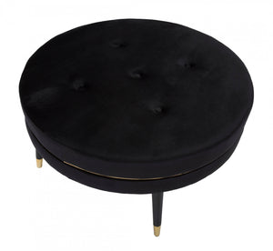 Pouf elegante, in legno di pino, rivestimento in tessuto imbottito, colore nero, Misure 90 x 46 x 90 cm