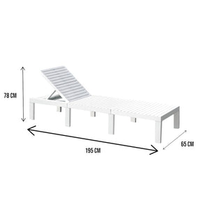 Lettino prendisole Caserta, Sdraio da giardino regolabile, Lettino da esterno, 100 % Made in Italy, Cm 195x65h78, Bianco