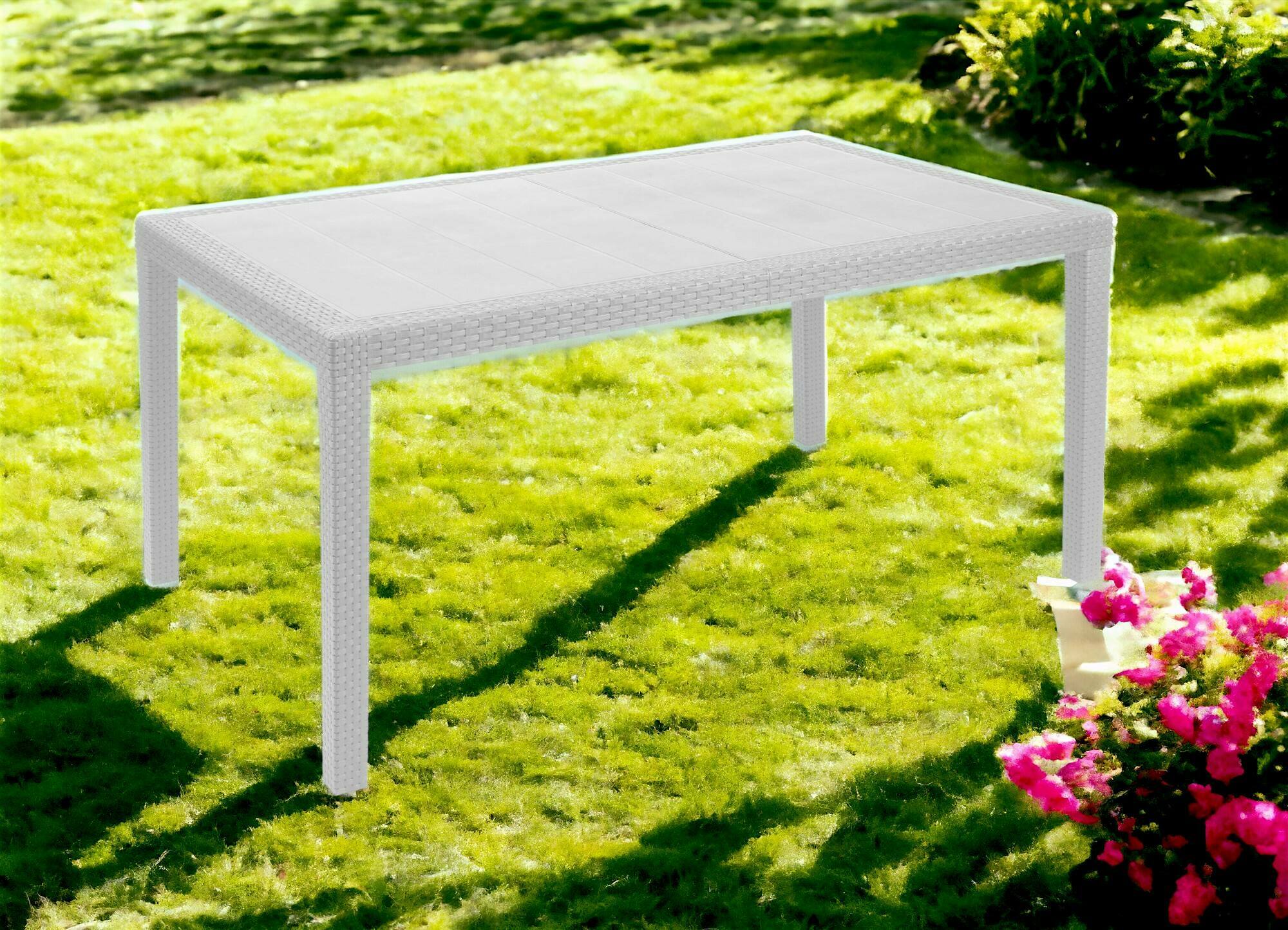 Tavolo da esterno Imola, Tavolo fisso rettangolare, Tavolo da giardino multiuso effetto rattan, 100% Made in Italy, Cm 138x78h72, Bianco