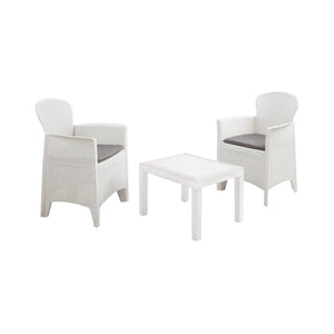 Set salotto da esterno Foggia, Set da giardino con cuscini composto da 2 poltrone e 1 tavolino, Salottino indoor, 100% Made in Italy, Cm 60x58h86, Bianco