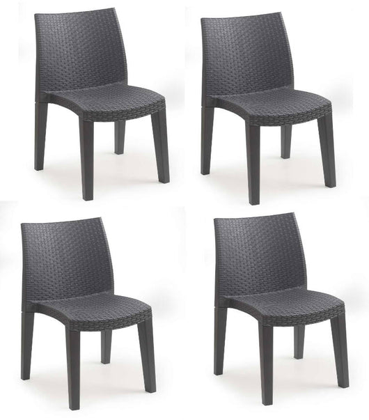 Sedia da esterno Ravenna, Seduta da giardino, Sedia per tavolo da pranzo, Poltrona outdoor effetto rattan, 100 % Made in Italy, Set da 4, Cm 48x55h86, Antracite