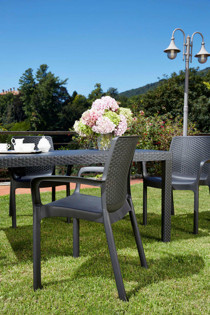 Sedia da esterno Viterbo, Seduta da giardino, Sedia per tavolo da pranzo, Poltrona outdoor effetto rattan, 100 % Made in Italy, Set da 4, Cm 54x60h82, Antracite