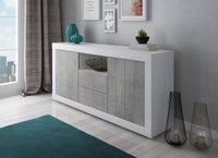 Credenza Benetusser, Madia moderna a 2 ante , Buffet da cucina con ripiani, Mobile da soggiorno Porta TV, cm 185x44h86, Bianco e Cemento