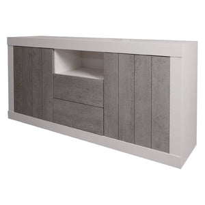 Credenza Benetusser, Madia moderna a 2 ante , Buffet da cucina con ripiani, Mobile da soggiorno Porta TV, cm 185x44h86, Bianco e Cemento