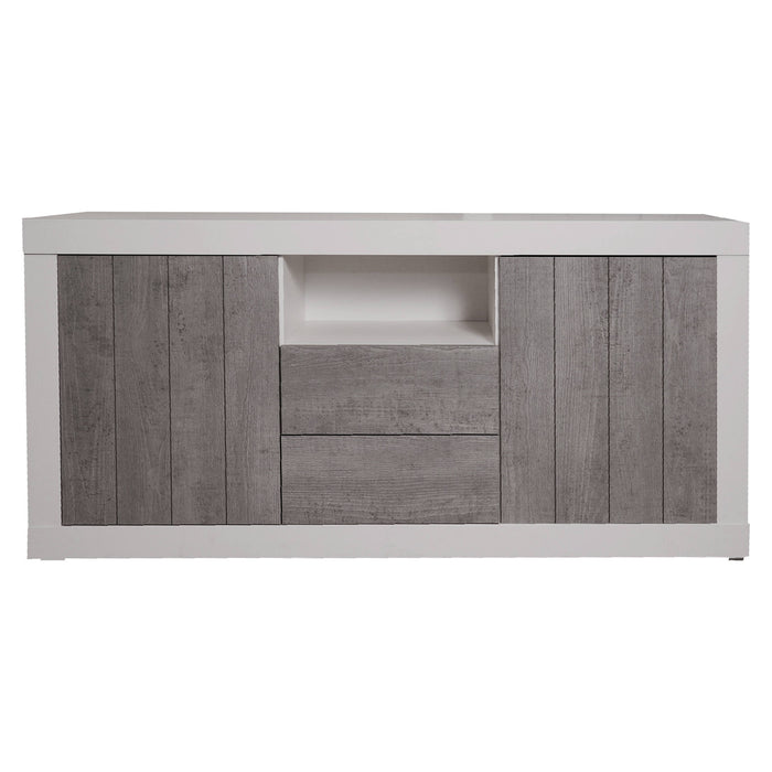 Credenza Benetusser, Madia moderna a 2 ante , Buffet da cucina con ripiani, Mobile da soggiorno Porta TV, cm 185x44h86, Bianco e Cemento