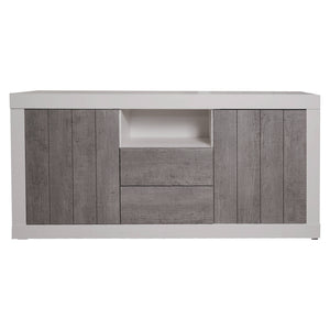 Credenza Benetusser, Madia moderna a 2 ante , Buffet da cucina con ripiani, Mobile da soggiorno Porta TV, cm 185x44h86, Bianco e Cemento