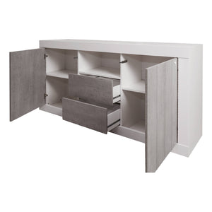 Credenza Benetusser, Madia moderna a 2 ante , Buffet da cucina con ripiani, Mobile da soggiorno Porta TV, cm 185x44h86, Bianco e Cemento