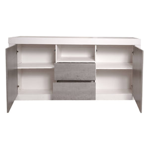 Credenza Benetusser, Madia moderna a 2 ante , Buffet da cucina con ripiani, Mobile da soggiorno Porta TV, cm 185x44h86, Bianco e Cemento