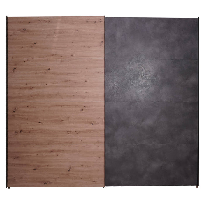 Guardaroba a 2 ante scorrevoli con barra appendiabiti, Armadio spazioso per camera da letto, Made in Italy, cm 251x60h223, colore Rovere e Antracite