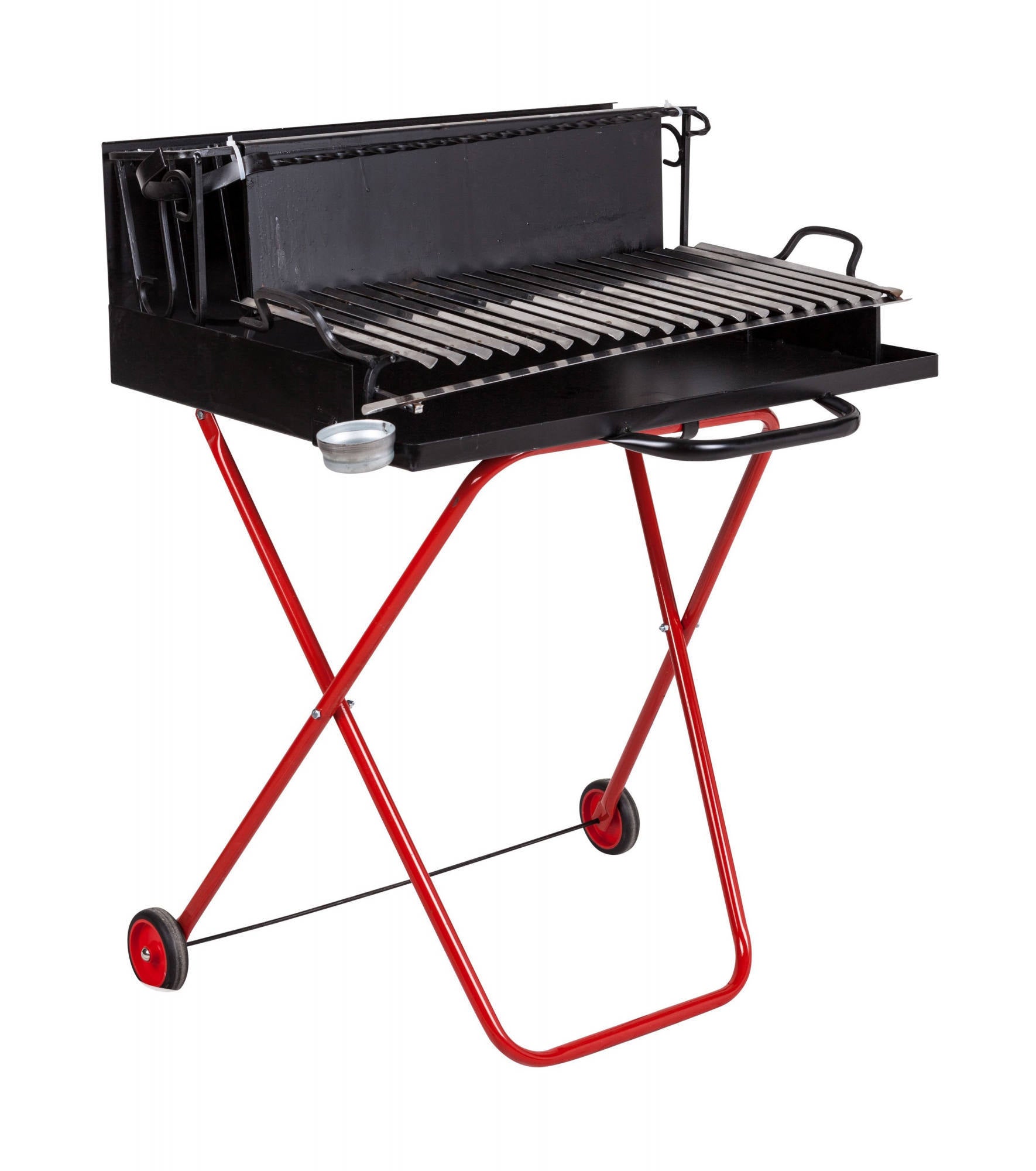 Barbecue a legna su ruote, Made in Italy, colore Nero e rosso, cm 74 x 55 x h95