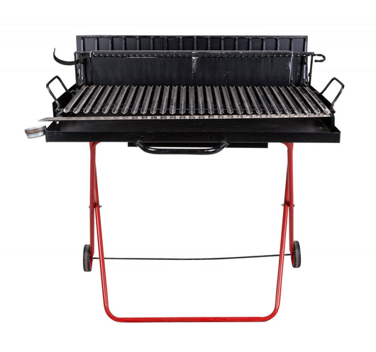 Barbecue a legna su ruote, Made in Italy, colore Nero e rosso, cm 110 x 80 x h104