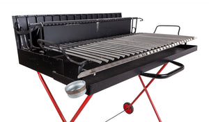 Barbecue a legna su ruote, Made in Italy, colore Nero e rosso, cm 110 x 80 x h104