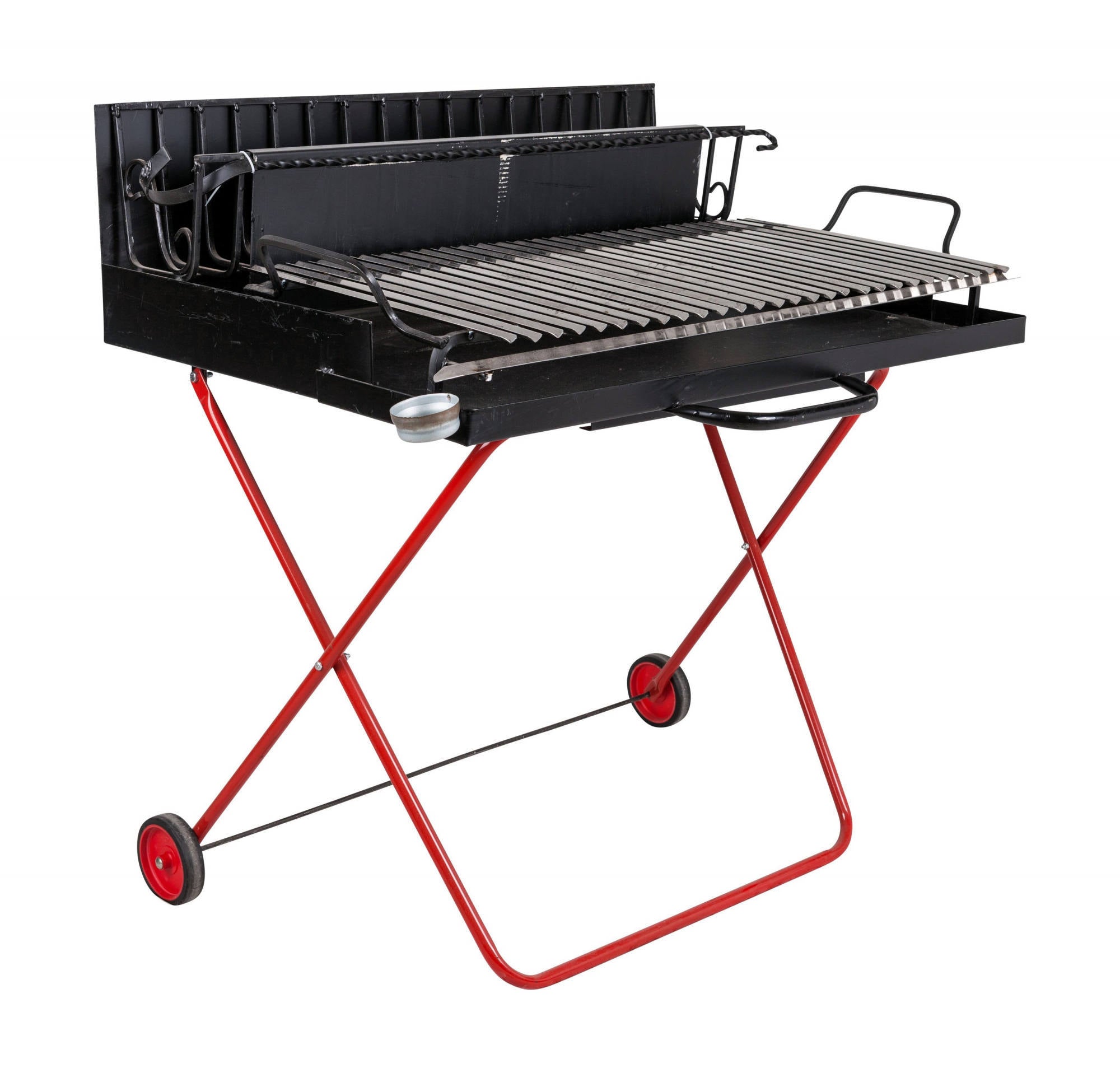 Barbecue a legna su ruote, Made in Italy, colore Nero e rosso, cm 110 x 80 x h104