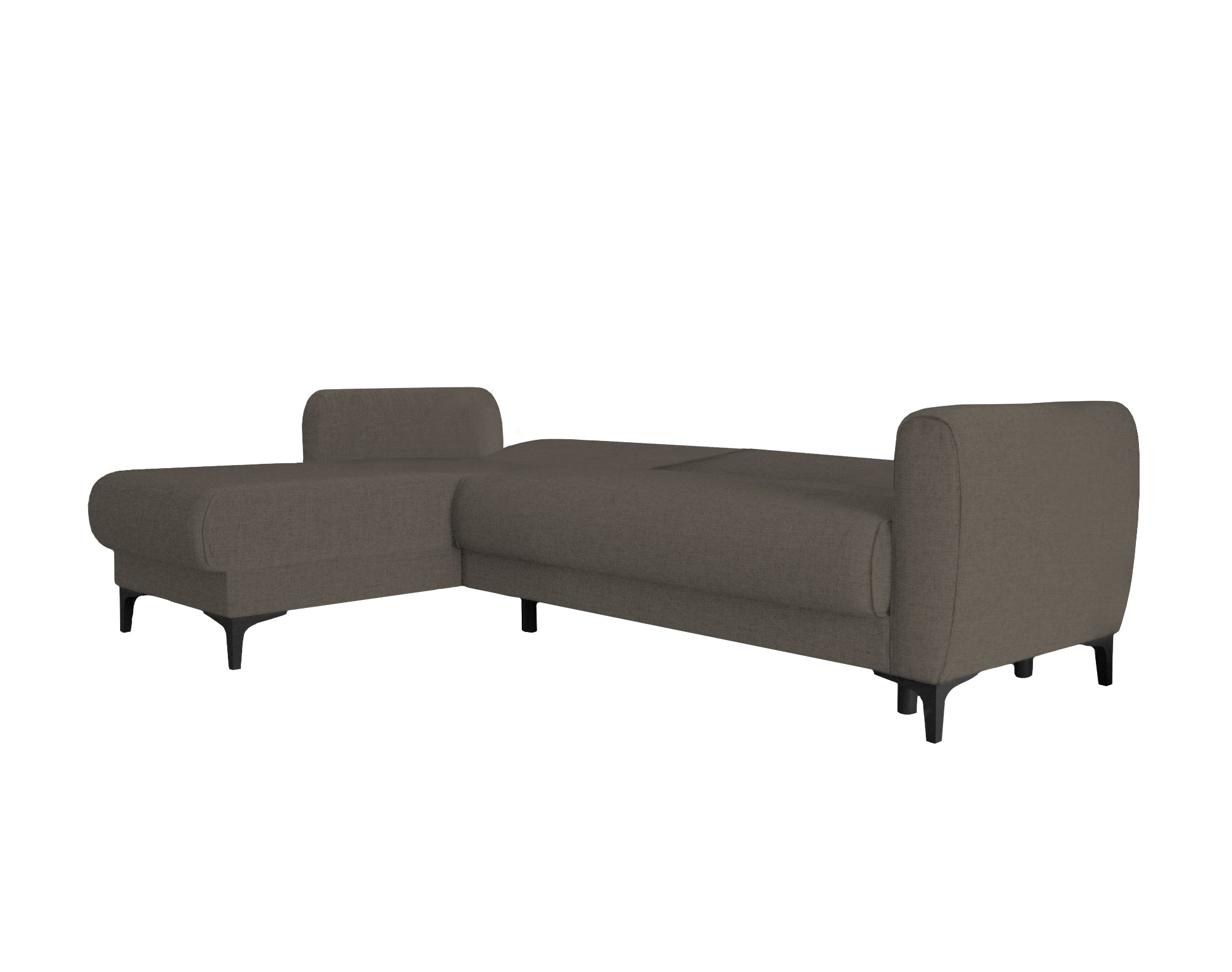 Divano letto Angel, Divano letto ad angolo con penisola reversibile, Sofà contenitore moderno con chaiselongue e 3 cuscini, Cm 230x153h85, Marrone