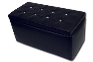 Pouf contenitore in similpelle, colore nero, Misure 90 x 45 x 45 cm