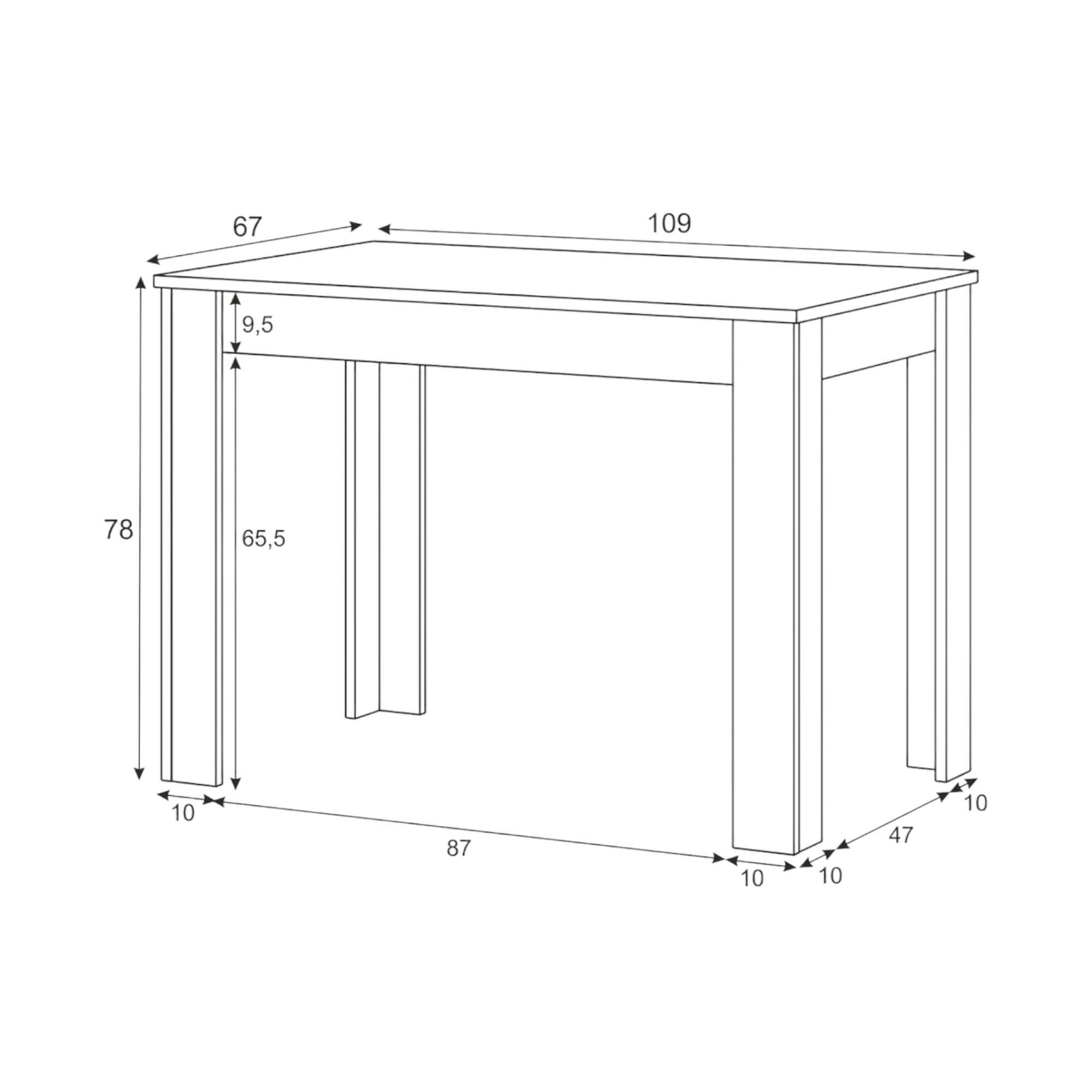 Tavolo fisso Lowell, Tavolo per sala pranzo, Tavolo consolle moderno per salotto o cucina, cm 109x67x78, Bianco e Rovere