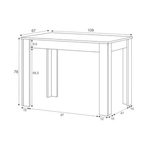 Tavolo fisso Lowell, Tavolo per sala pranzo, Tavolo consolle moderno per salotto o cucina, cm 109x67x78, Bianco e Rovere