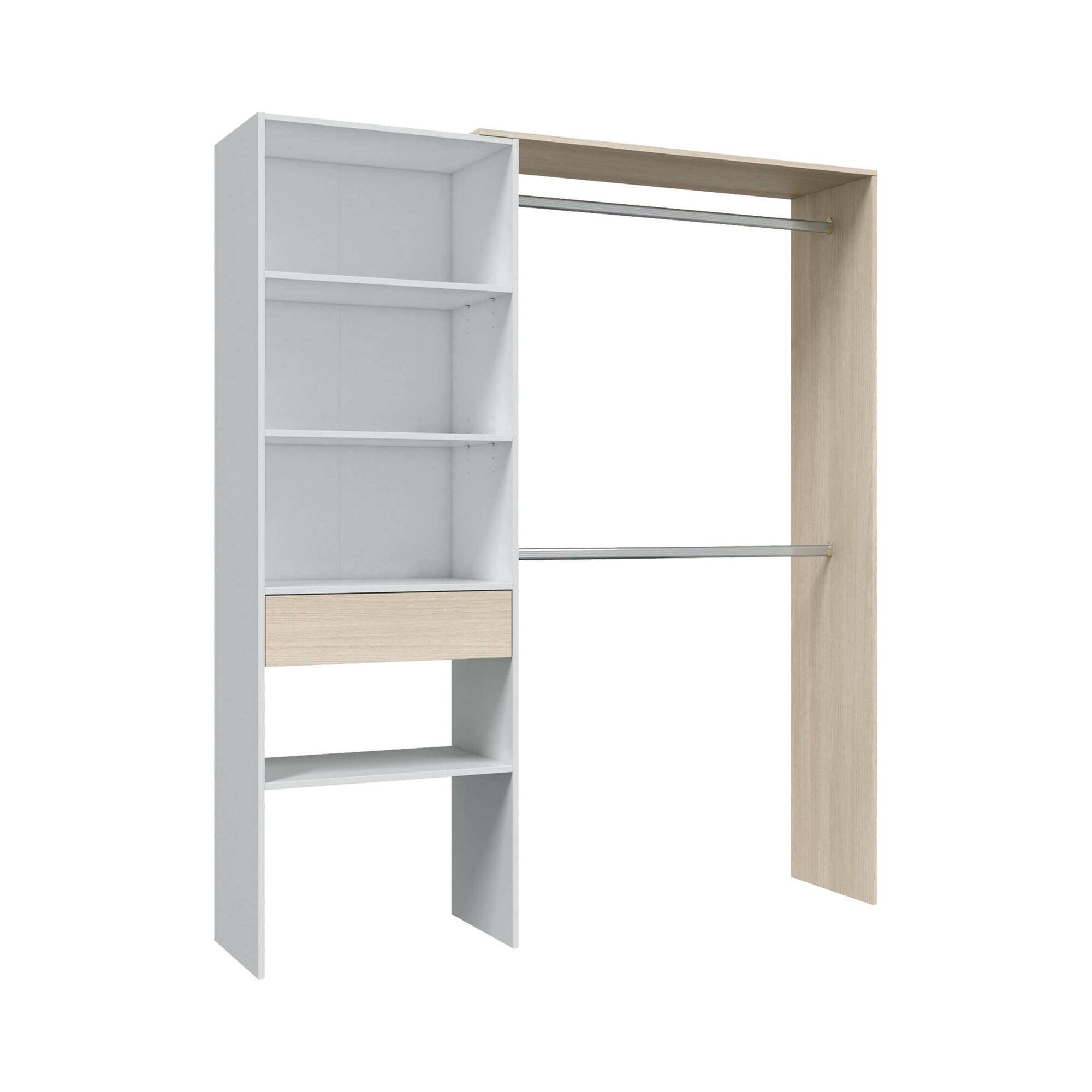 Guardaroba Miramar, Struttura per cabina armadio, Armadio aperto senza ante, Cabina armadio, cm 158x40h187, Bianco e Rovere