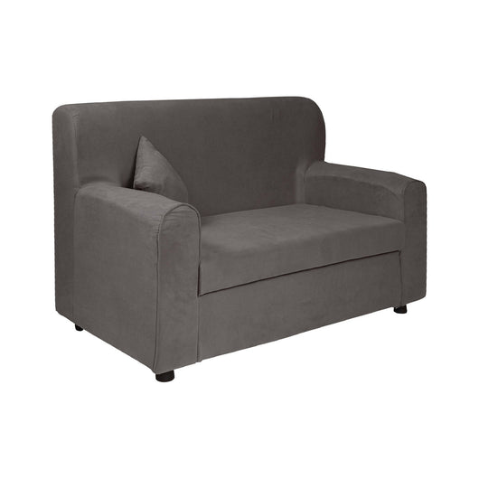 Divano fisso Baeza, Sofa da soggiorno moderno a 2 posti in tessuto , con braccioli e 2 cuscini inclusi, Made in Italy, Cm 125x73h85, Grigio