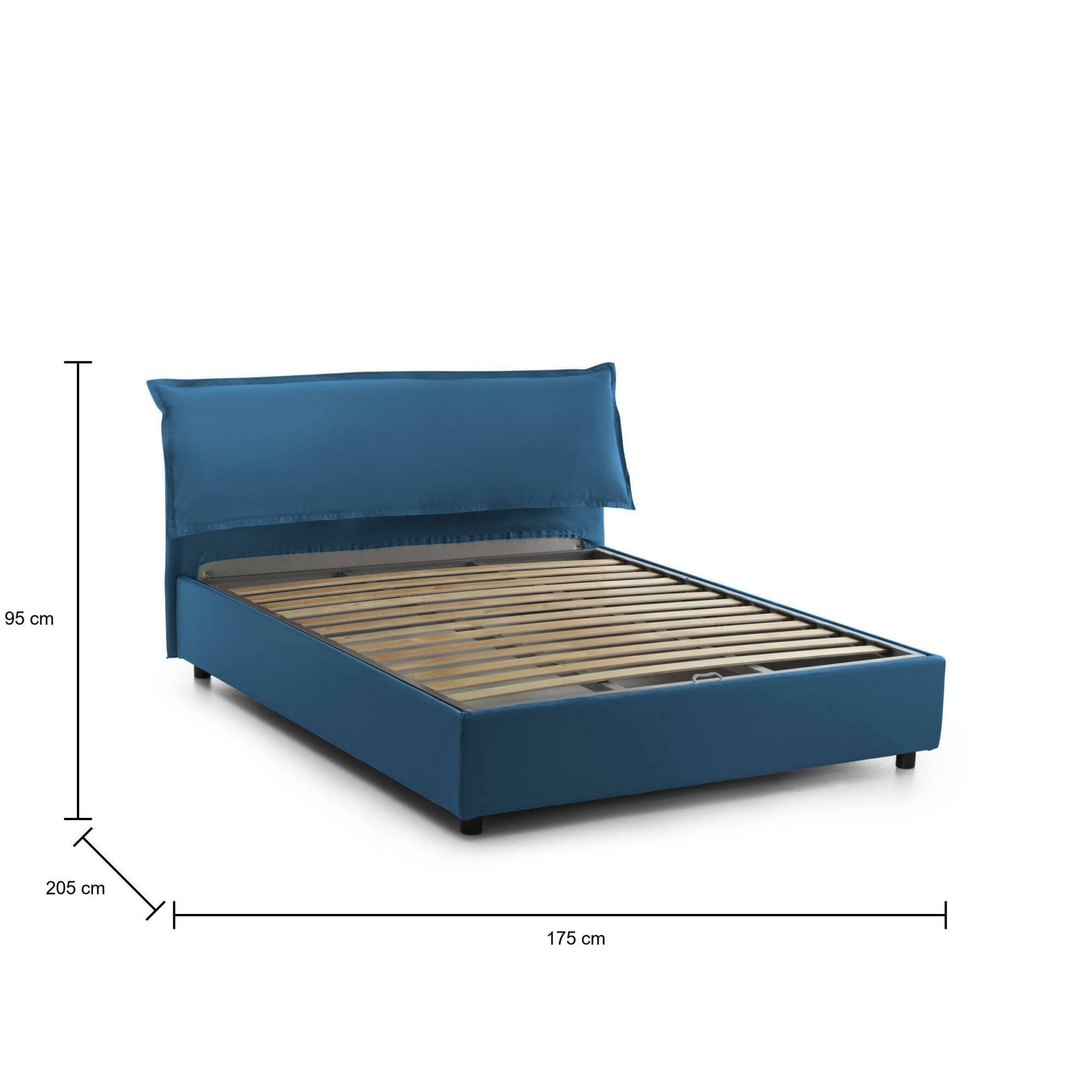 Letto matrimoniale Clio, Letto contenitore sfoderabile con testiera e giroLetto contenitore imbottiti, Made in Italy, adatto per materasso 160x190 cm, Blu