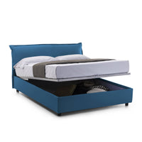 Letto matrimoniale Clio, Letto contenitore sfoderabile con testiera e giroLetto contenitore imbottiti, Made in Italy, adatto per materasso 160x190 cm, Blu