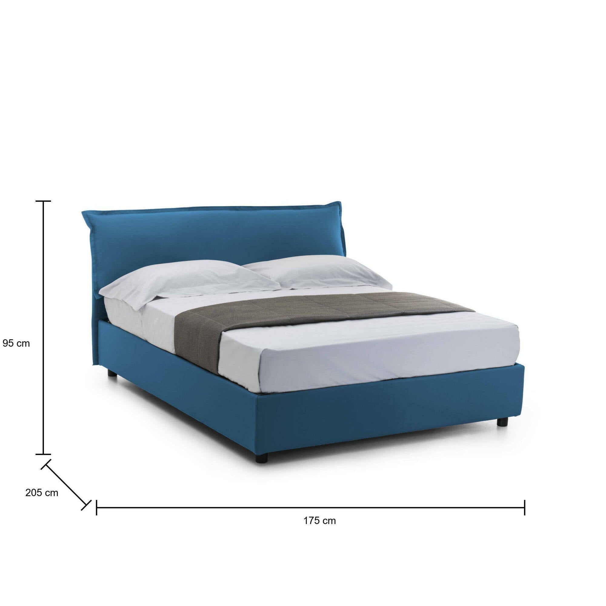 Letto matrimoniale Clodovea, Letto contenitore sfoderabile con testiera e giroLetto contenitore imbottiti, Made in Italy, con materasso 160x190 cm incluso, Blu