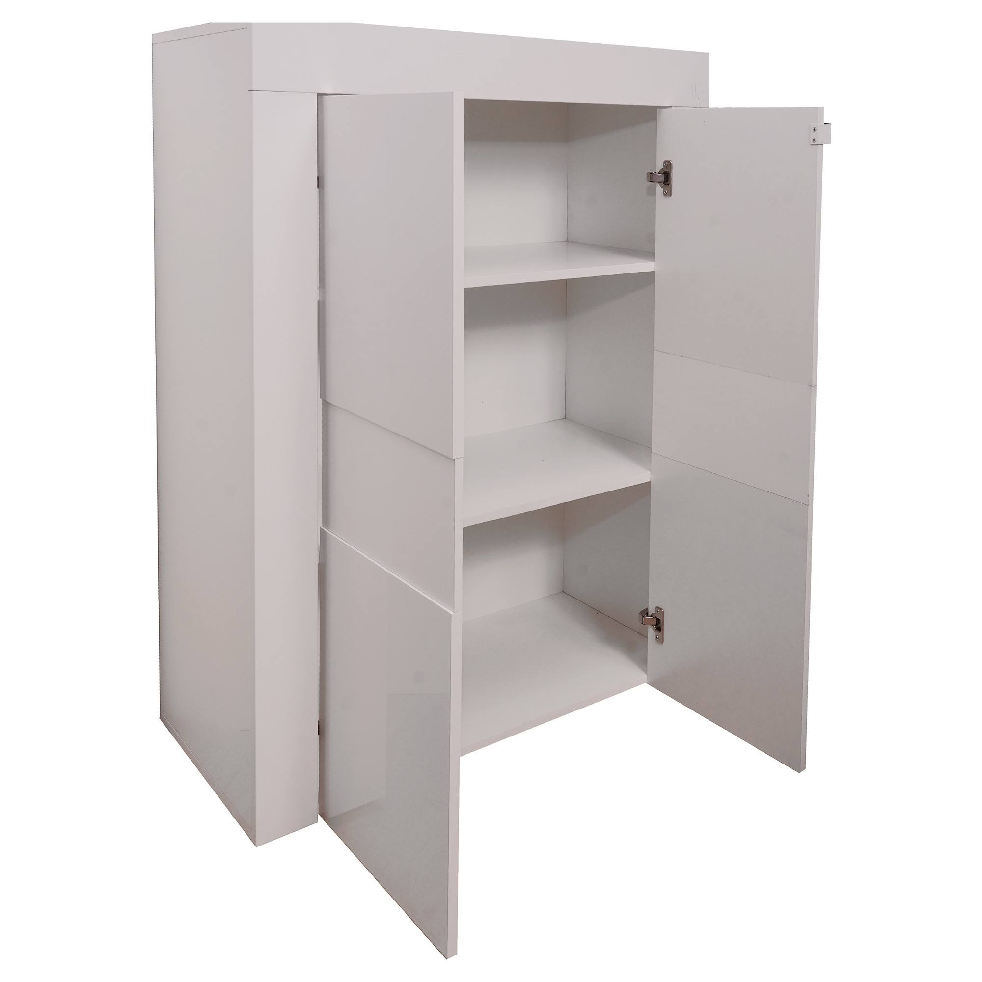 Credenza Blanes, Madia alta moderna a 2 ante da soggiorno, Mobile multiuso a ripiani, Made in Italy, Cm 92x42xh115, Bianco Lucido