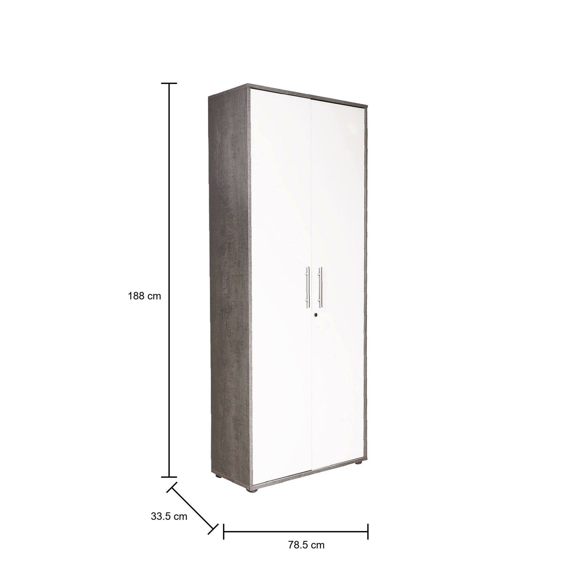 Armadio multiuso Cambrils, Mobile ausiliario con ripiani, Armadio lineare, Guardaroba Portascarpe, portaoggetti, Bianco e Cemento, cm 79x34h188