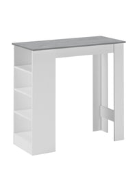 Tavolo fisso Burjasot, Tavolo penisola da cucina con ripiani, Tavolino ausiliare, da bar, Cm 112x50h106, Bianco e Cemento