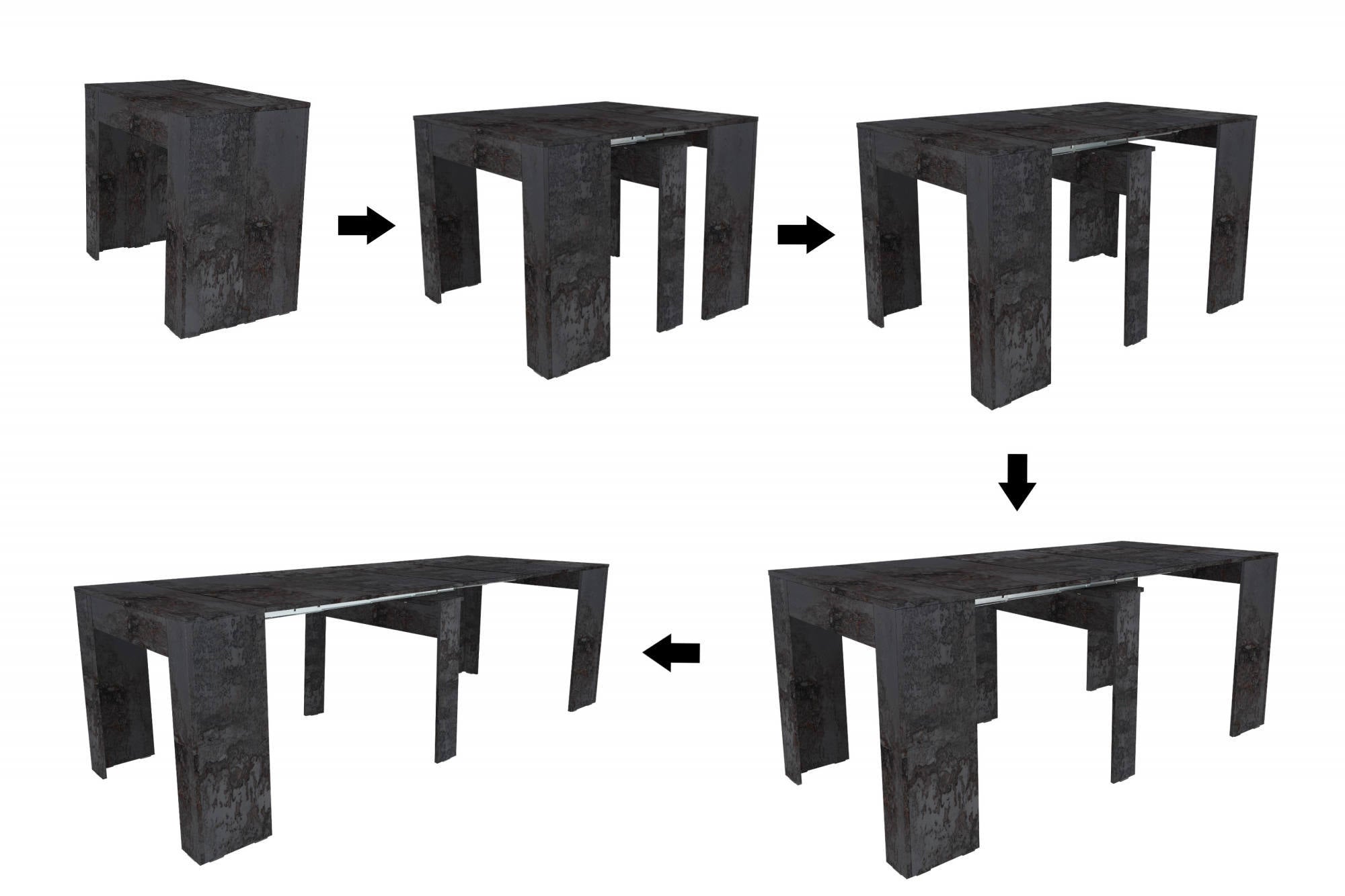 Tavolo da pranzo moderno, Consolle allungabile fino a 10 posti, Misure 90 x 51 x 77 cm (fino a 237 con allunghe), Colore Antracite - Ossido