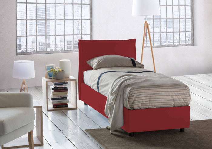 Letto singolo Vanessa, Letto contenitore con rivestimento in tessuto, Made in Italy, Apertura frontale, adatto per materasso cm 80x190, Rosso