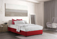 Letto piazza e mezza Rebecca, Letto contenitore con rivestimento in tessuto, Made in Italy, Apertura frontale, con materasso cm 120x200 incluso, Rosso