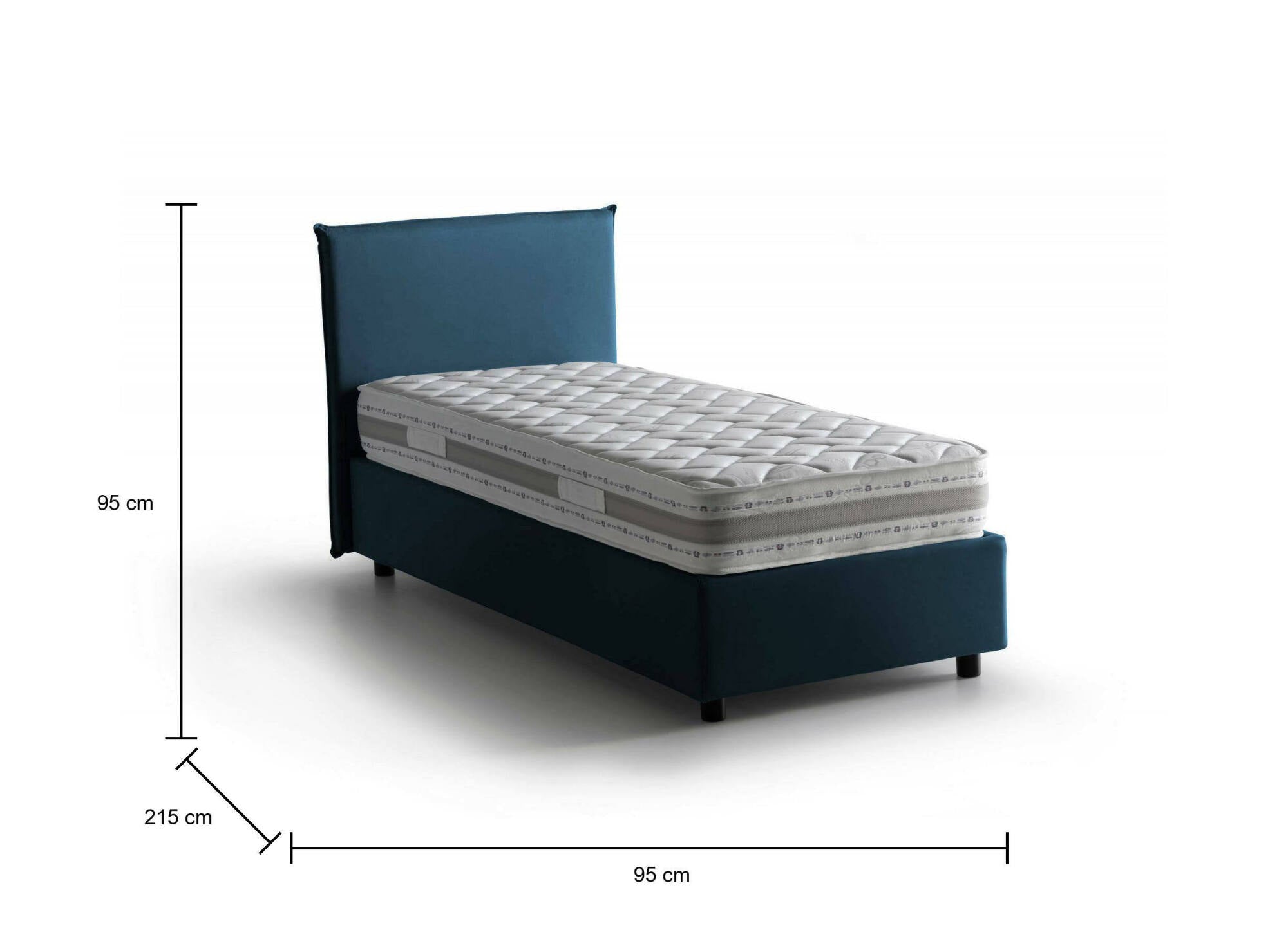 Letto singolo Catia, Letto contenitore con rivestimento in tessuto, Made in Italy, Apertura frontale, con materasso cm 80x200 incluso, Blu