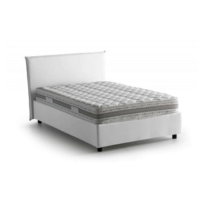 Letto piazza e mezza Chicca, Letto contenitore con rivestimento in tessuto, Made in Italy, Apertura frontale, con materasso cm 120x200 incluso, Bianco